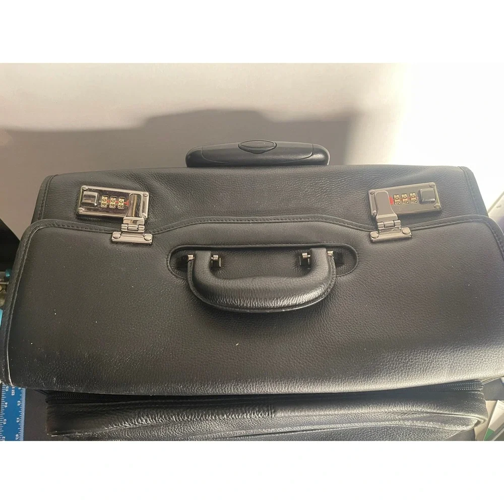 Royce New York Black Leather Rolling Pilot Case Briefcase Combination‎ Lock Bag
